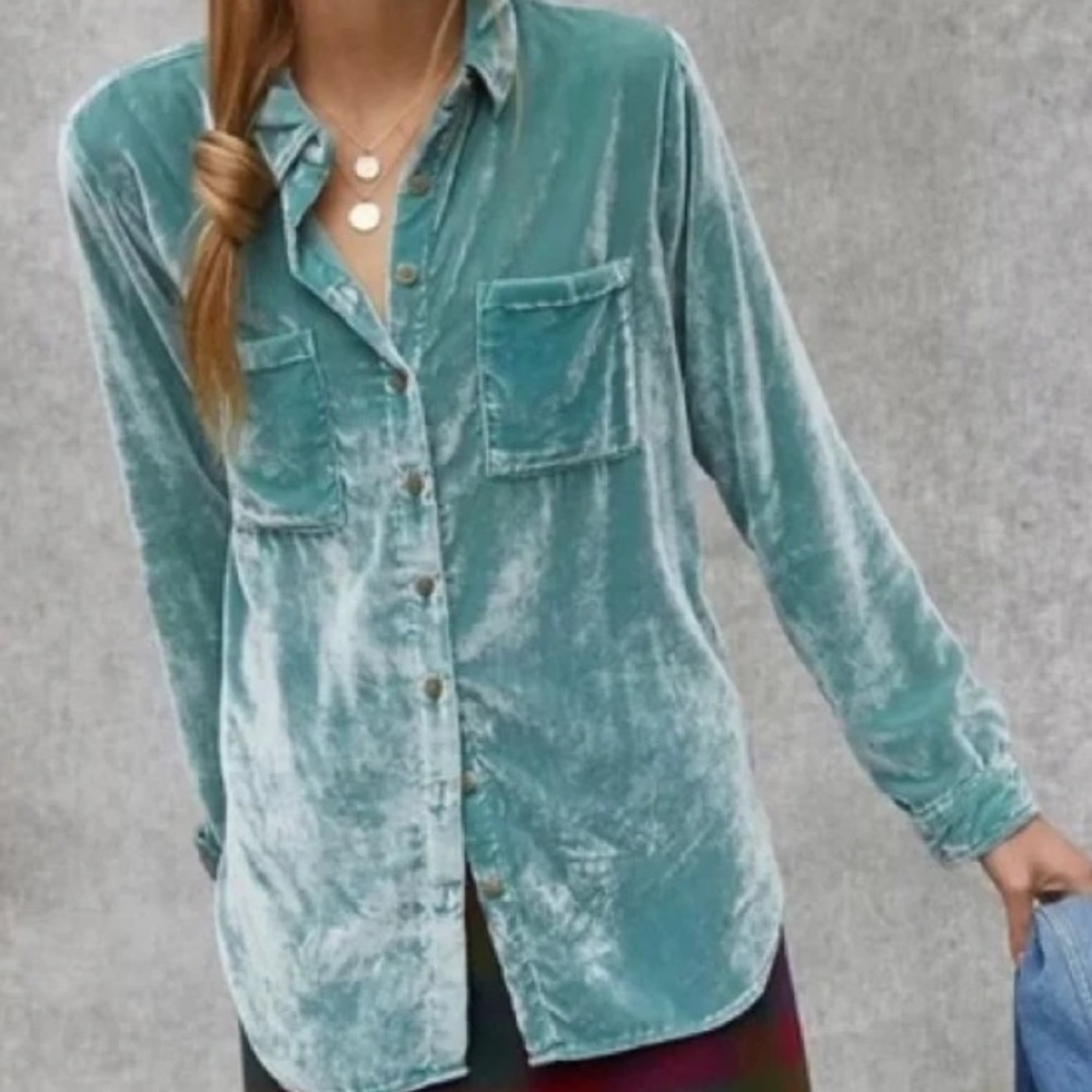 Pilcro and the Letterpress Teal Button Down Shirt